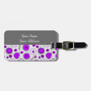 Whimsical purple white hearts and flowers floral luggage tag