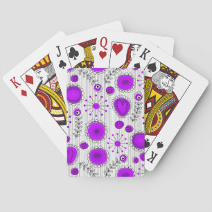 Whimsical purple white hearts and flowers floral playing cards
