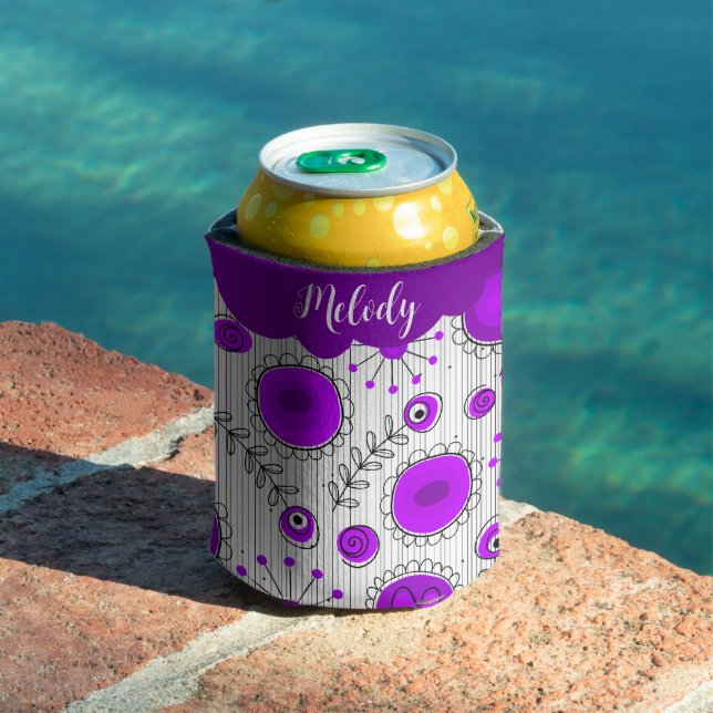 Whimsical purple white hearts flowers floral name can cooler (In Situ Pool)
