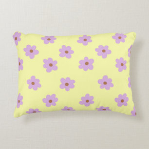 Whimsical Purple & Yellow Floral Retro Cheerful Decorative Cushion