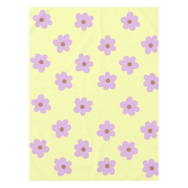Whimsical Purple & Yellow Floral Retro Cheerful Tablecloth (Front)