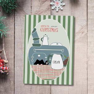Whimsical Purr-fect Christmas Cat by the Stove Holiday Card
