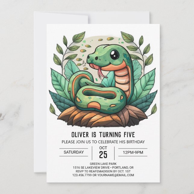 Whimsical Python Birthday Invitation (Front)