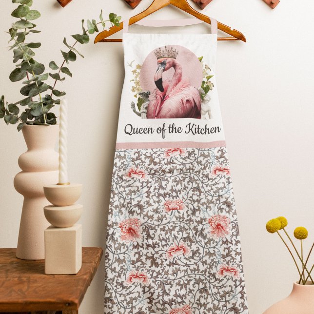Whimsical Queen of the Kitchen Pink Flamingo Apron (Creator Uploaded)