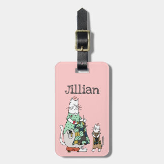 Whimsical Quilting Cat Pink Luggage Tag