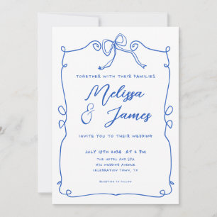 Whimsical Quirky Blue Hand Drawn Wedding Invitation