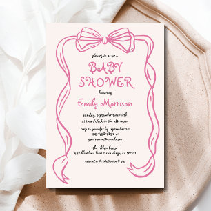 Whimsical Quirky Blush Pink Bow Baby Shower Invitation