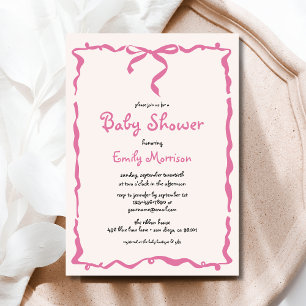Whimsical Quirky Blush Pink Bow Baby Shower Invitation