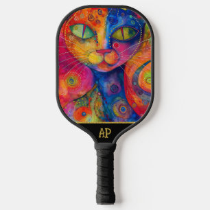 *~* Whimsical Quirky Cat AN1 Happy Colourful Pickleball Paddle