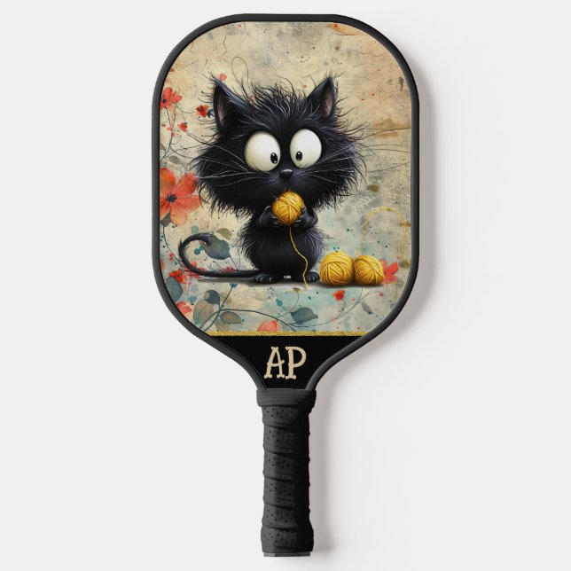 *~*  Whimsical Quirky Cat AP68 Floral 11  PHOTO Pickleball Paddle (Front)