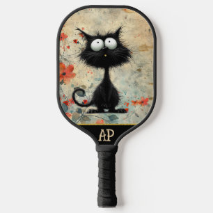 *~*  Whimsical Quirky Cat AP68 Floral 9  PHOTO Pickleball Paddle