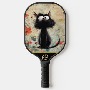 *~* Whimsical Quirky Cat AP68 Floral PHOTO 15 Pickleball Paddle