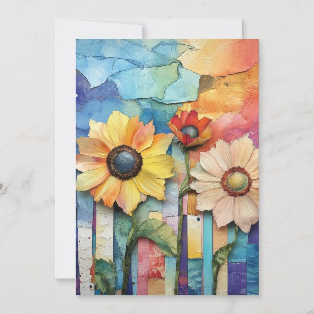 Whimsical Quirky Daisy Type Flowers Hello Flat Card (Front)
