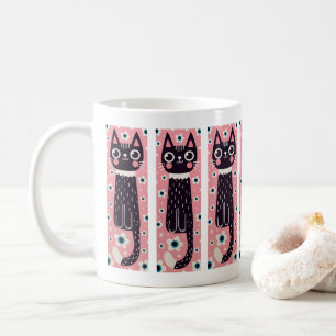 Whimsical Quirky Doodle Black Cat Drawing  Coffee Mug