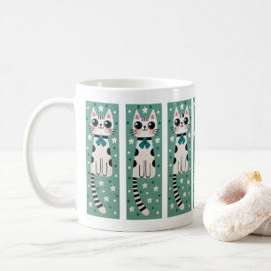 Whimsical Quirky Doodle Cat Drawing Coffee Mug