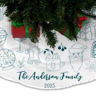 Whimsical Quirky Doodle Holiday Brushed Polyester Tree Skirt