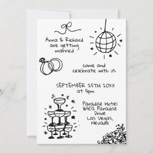 Whimsical Quirky Fun Doodle  Illustrated Wedding Invitation