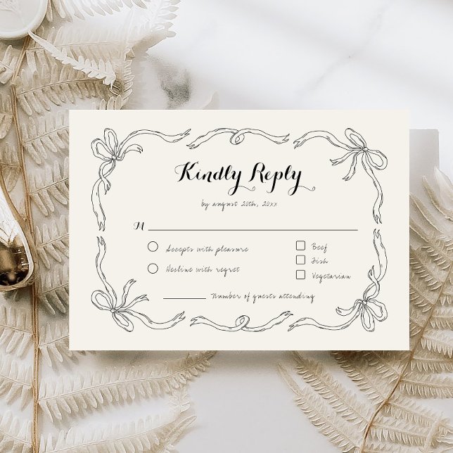 Whimsical Quirky Hand Drawn Bow RSVP Response Card (Creator Uploaded)