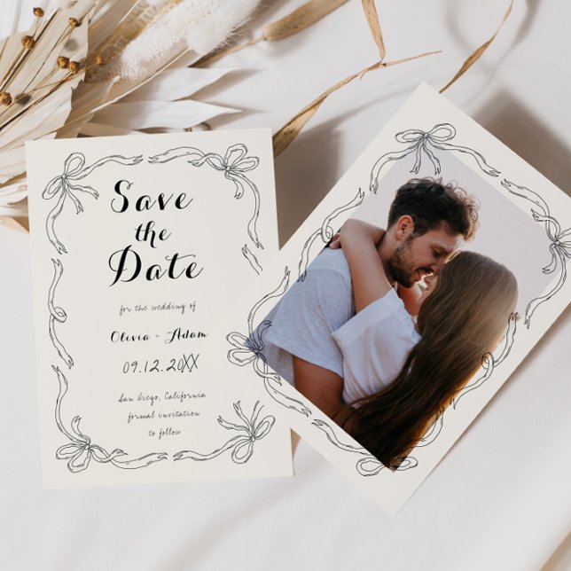 Whimsical Quirky Hand Drawn Bow Save The Date Card (Creator Uploaded)