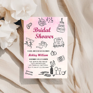 Whimsical Quirky Hand Drawn Bridal Shower Invitation