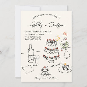 Whimsical Quirky Hand Drawn Cake Wedding Invitation