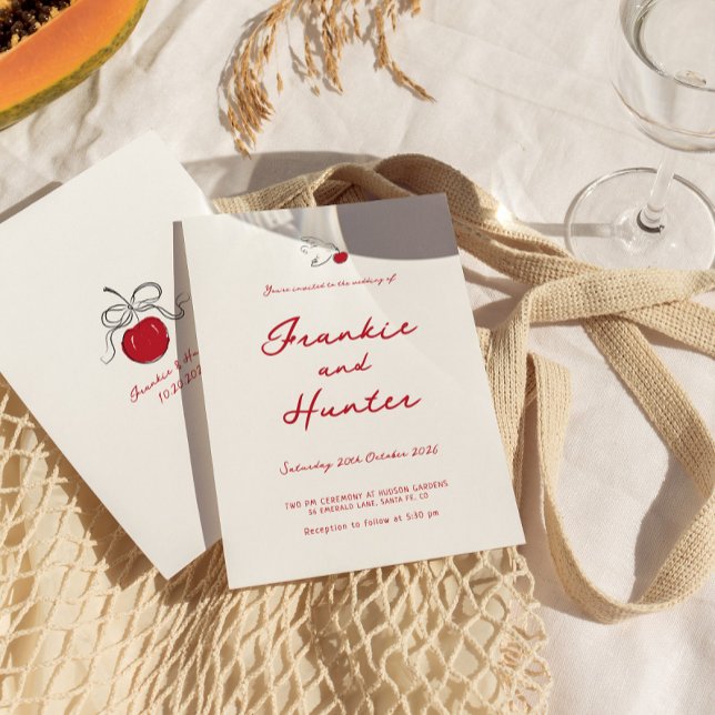 Whimsical Quirky Hand Drawn Cherry Sweet Wedding Invitation (Creator Uploaded)