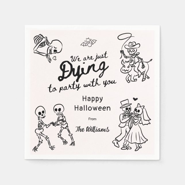 Whimsical Quirky Hand Drawn Doodles Halloween Napkin (Front)