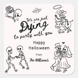 Whimsical Quirky Hand Drawn Doodles Halloween Square Sticker