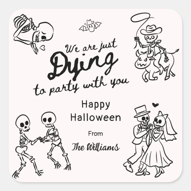 Whimsical Quirky Hand Drawn Doodles Halloween Square Sticker (Front)