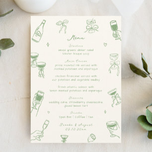 Whimsical Quirky Hand Drawn Green Wedding Menu