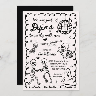 Whimsical Quirky Hand Drawn Skeleton Halloween  Invitation