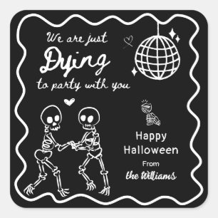 Whimsical Quirky Hand Drawn Skeleton Halloween Square Sticker