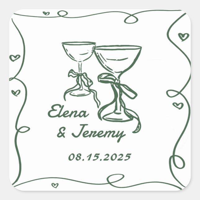 Whimsical Quirky Hand Drawn Wedding Sticker (Front)