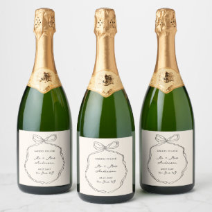 Whimsical Quirky Handwritten Bow Wedding Sparkling Wine Label