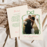 Whimsical Quirky Handwritten Bow Wedding Thank You Card<br><div class="desc">Quirky and whimsical wedding thank you card featuring a beautiful hand-drawn bow frame in a fun and playful style, accompanied by a casual, handwritten font - customisable with a photo of the new Mr. and Mrs. These thank you cards come in a delightful colour scheme of forest green and coral,...</div>