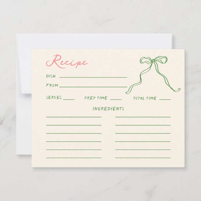 Whimsical Quirky Handwritten Bridal Shower Recipe  Invitation (Front)