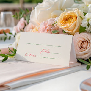 Whimsical Quirky Handwritten Green Pink Place Card