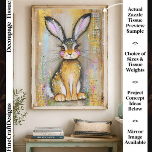 Whimsical Quirky Long Eared Rabbit, Flowers FX6L Tissue Paper