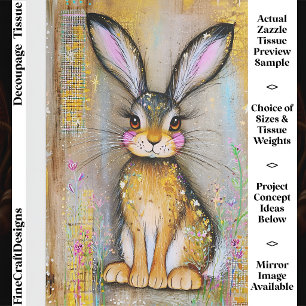 Whimsical Quirky Long Eared Rabbit, Flowers FX6R Tissue Paper