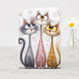 Whimsical Quirky Long Neck Cats Card