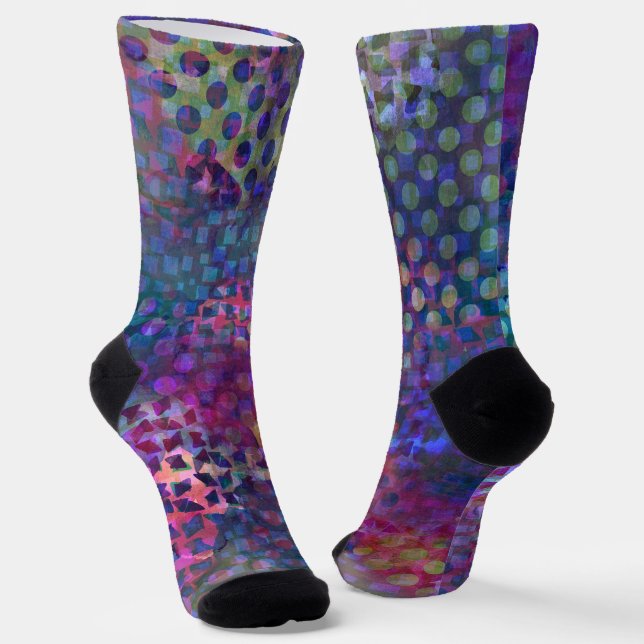 Whimsical Quirky Multicolored Digital Abstract Art Socks (Angled)