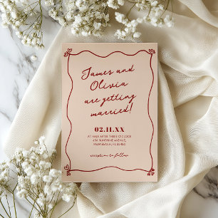 Whimsical Quirky Red Hand Drawn Wedding Invitation