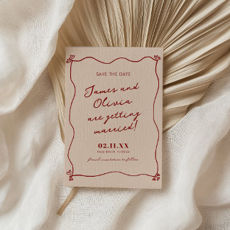 Whimsical Quirky Red Hand Drawn Wedding Save The Date