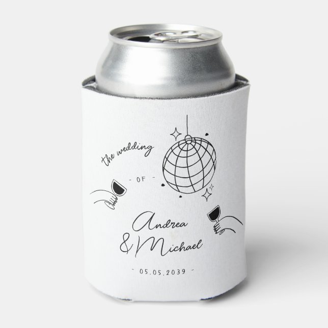 Whimsical Quirky Retro Disco French Wedding Favour Can Cooler (Can Front)