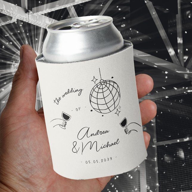 Whimsical Quirky Retro Disco French Wedding Favour Can Cooler (Creator Uploaded)
