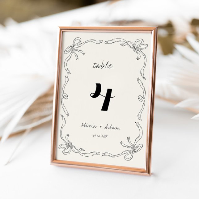 Whimsical Quirky Retro Hand Drawn Bow Wedding Table Number (Creator Uploaded)