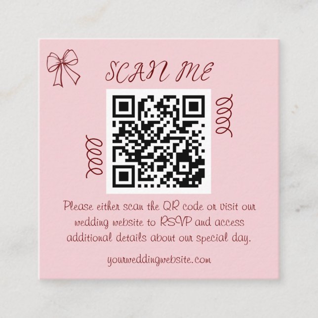 Whimsical Quirky Squiggles Pink Wedding Enclosure Card (Front)