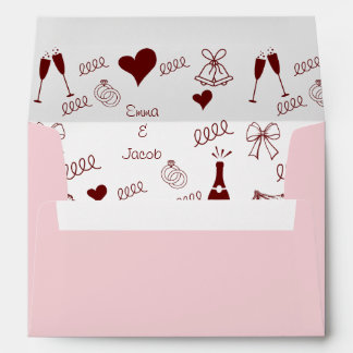 Whimsical Quirky Squiggles Pink Wedding Envelope