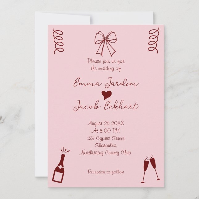 Whimsical Quirky Squiggles Pink Wedding Invitation (Front)
