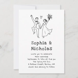 Whimsical Quirky Wedding Hand Drawn Doodle + QR Invitation
